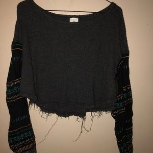 “By together” boho waffle peasant sleeve crop